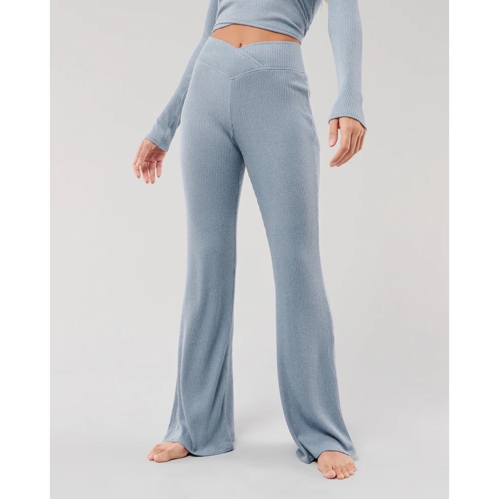 Baby Blue Soft Ribbed Flare Pants